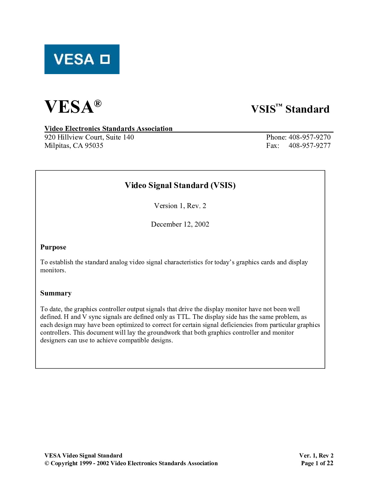 视频信号标准(VSIS)