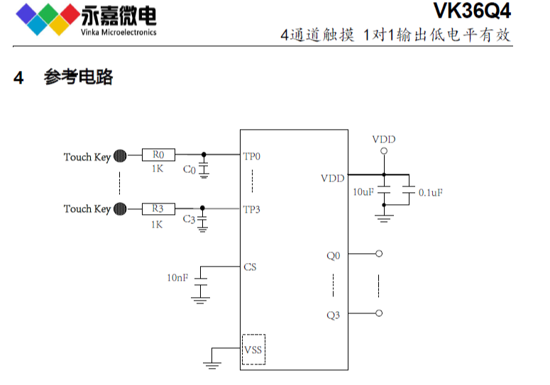 超小体积4路4通道触摸触控芯片/触控触感IC原厂VK36Q4 DFN10L用于家电触摸IC，工控触摸IC
