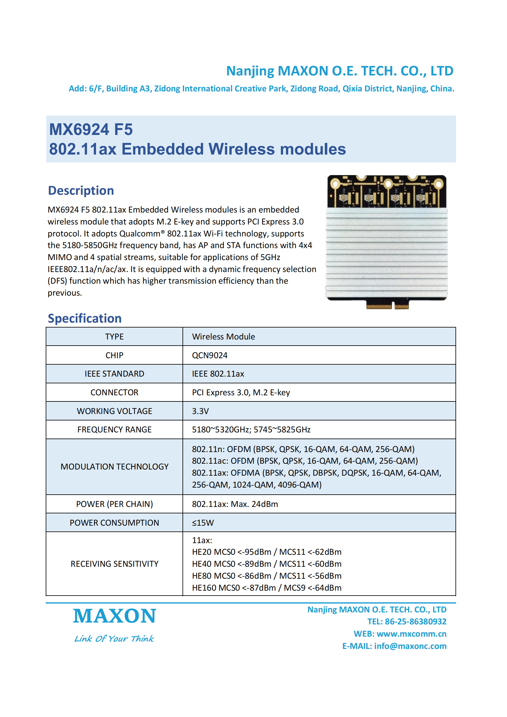 Maxon Qualcomm QCN9024 WiFi6 Module 4x4 MIMO PCI Express 3.0