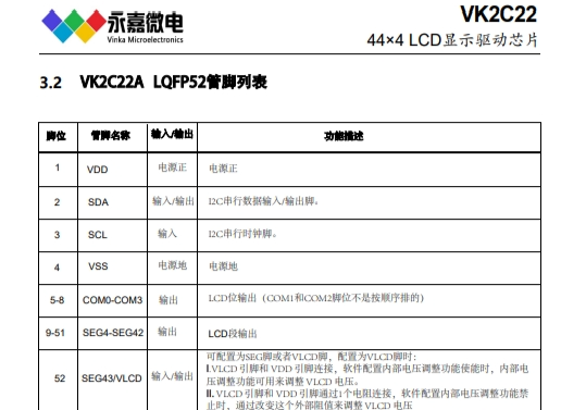 超抗干扰液晶段码LCD驱动VK2C22抗静电液晶驱动芯片适用传感器LCD驱动等