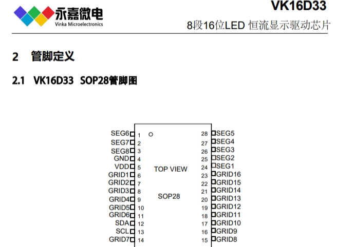 数显LED原厂VK16D33型号LED显示驱动芯片LED芯片资料