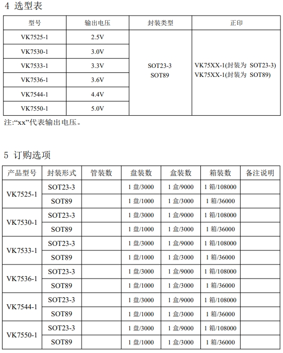 低压差LDO检测器稳压芯片VK75XX-1系列线性低电流稳压器