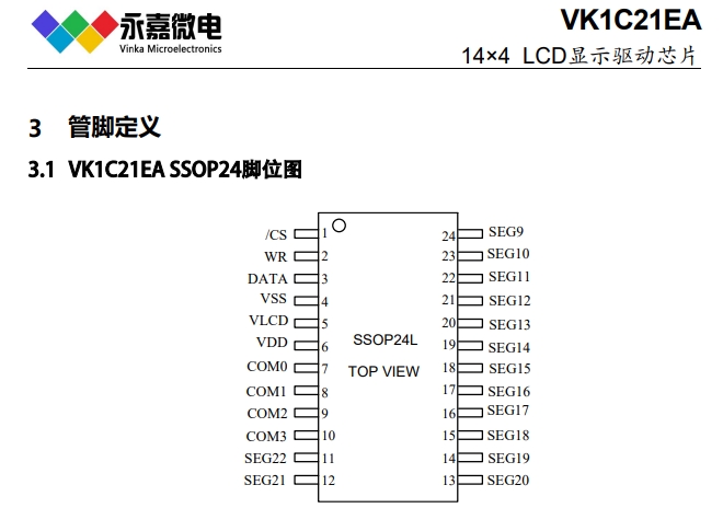 LCD显示芯片VK1C21EA抗噪液晶屏驱动/段码驱动IC