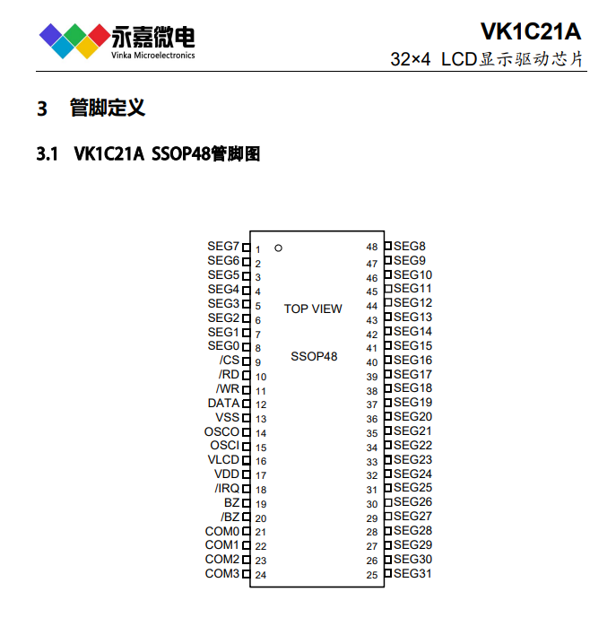 高抗干扰段码液晶显示屏LCD驱动IC/LCD液晶显示驱动芯片-VK1C21系列，ESD防护能力强