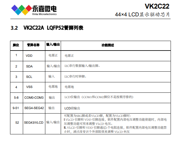 抗干扰段码屏驱动芯片/防静电液晶屏驱动IC-VK2C22LCD液晶显示驱动芯片