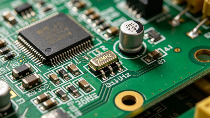 PCB 上 24MHz 晶振靠近 MCU,示波器测晶振引脚波形,负载电容标注