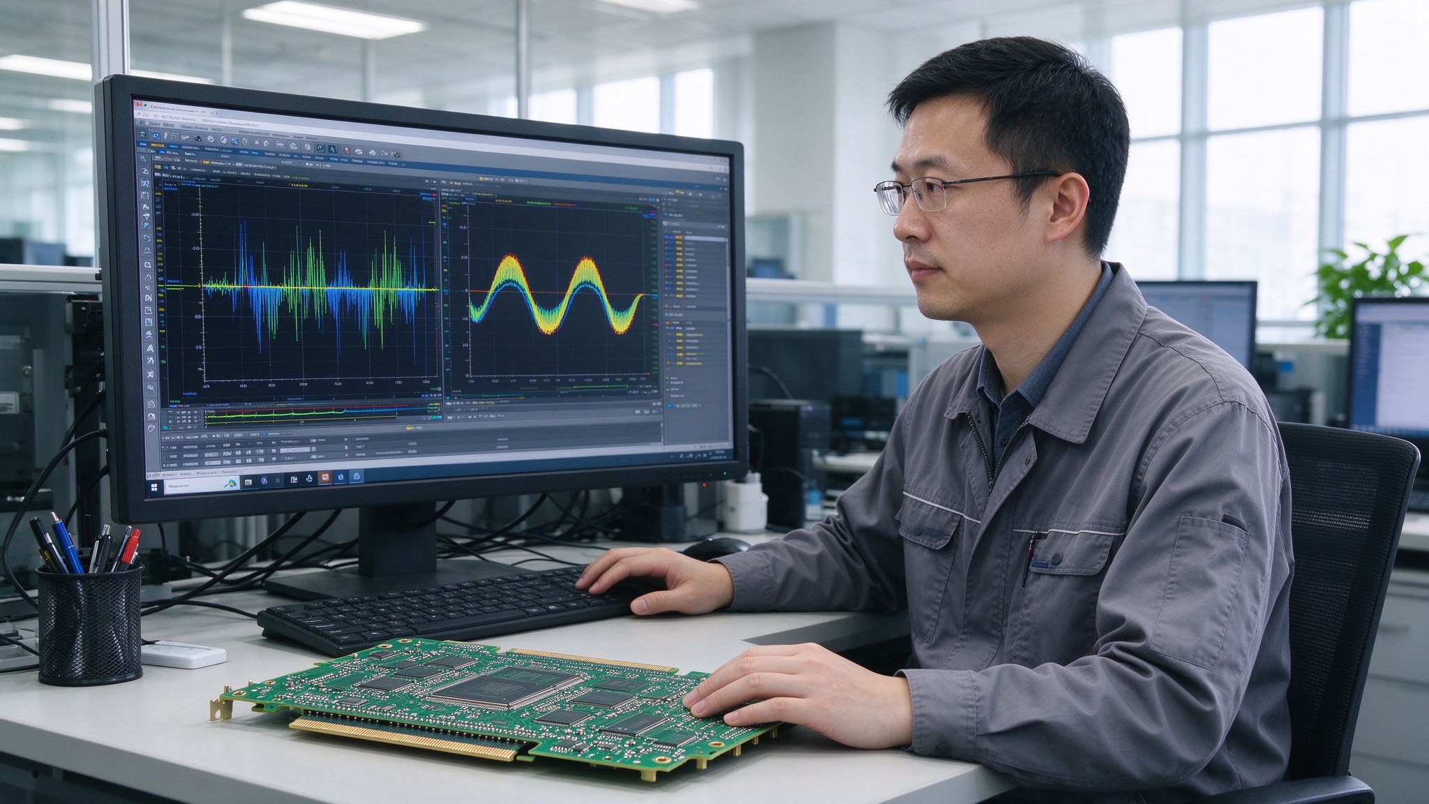 凡亿电路PCB设计服务凡亿电路工程师在高速PCB设计工作站查看信号仿真波形