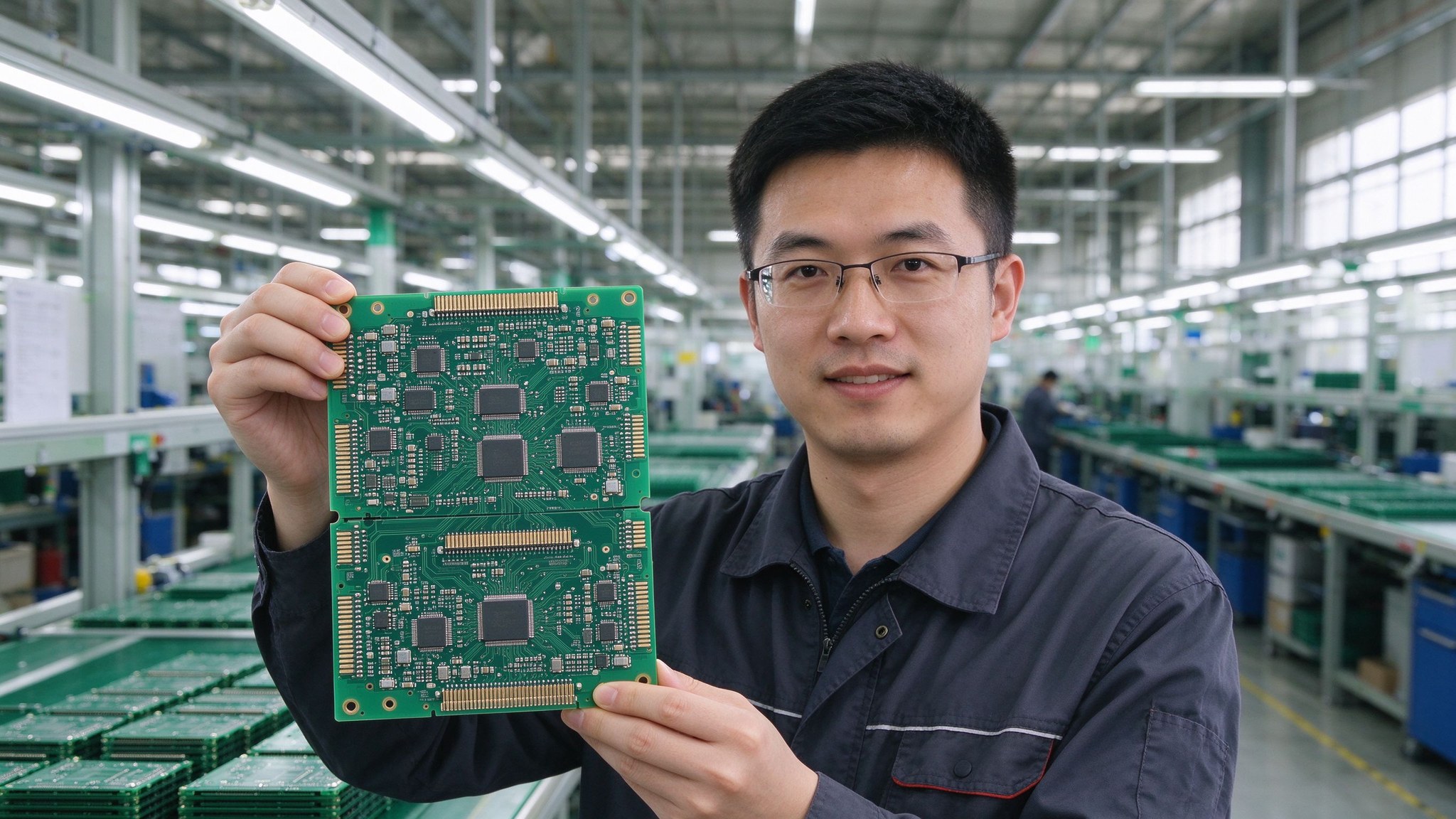 凡亿电路PCB制板服务凡亿电路生产主管展示刚完成的多层PCB板