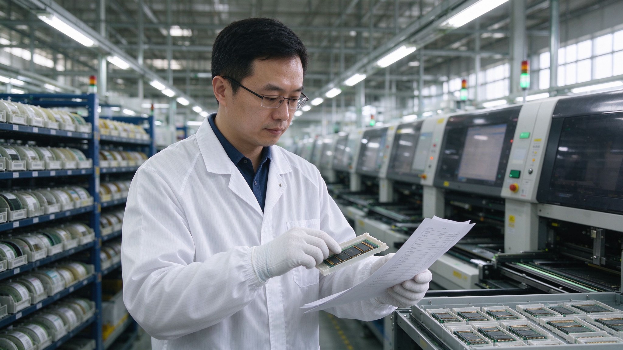 凡亿电路SMT贴片服务凡亿电路工程师核对SMT车间元器件料盘与物料清单