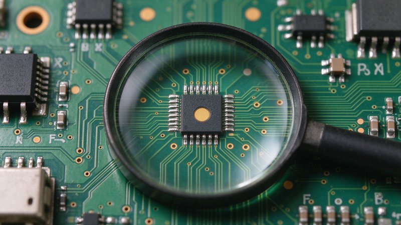 PCB 丝印和阻焊特写,丝印字号、阻焊桥、Mark 点,放大镜下的电路板