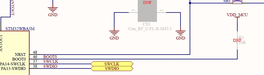 图2：不同STM32器件的BOOT0连接方式会随系列和内部配置不同，不能脱离具体料号照抄。