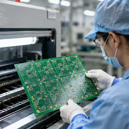 工艺工程人员检查印制电路板板面