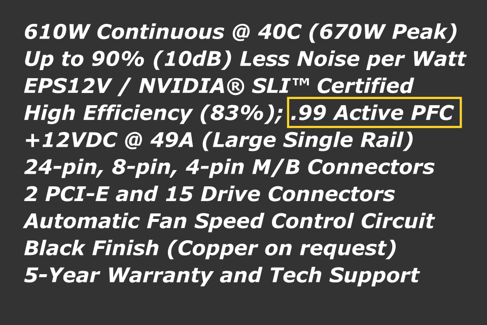 电脑电源产品标注Active PFC的规格信息示例。