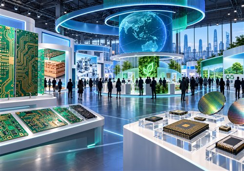 PCB与半导体供应链展会场景的AI生成示意图