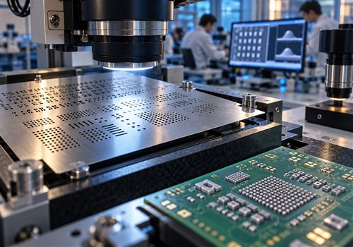 光学系统测量SMT钢网微细孔径的AI生成示意图