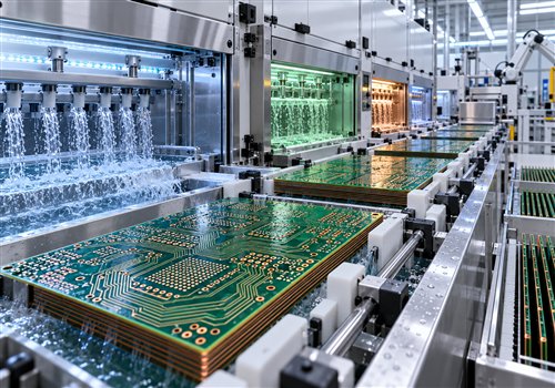 高密度互连PCB制造设备产线的AI生成示意图