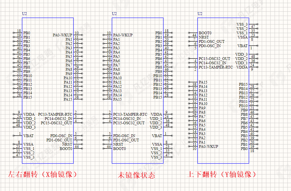 图2-23元件的X轴镜像与Y轴镜像